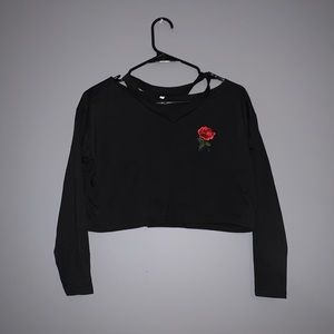 Cut Out Neck Rose Patch Tee